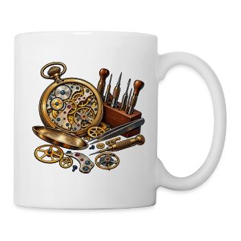 Uhrmacher Werkzeug – Steampunk Uhrwerk Kunst - Tasse - Weiß - Rechts