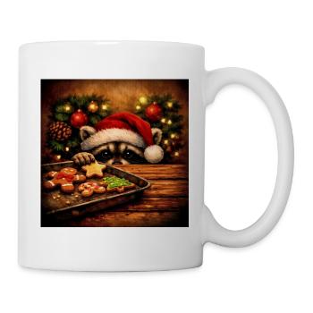 Waschbär im Santa-Hut mit Plätzchen - Tasse - Weiß - Rechts