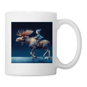 Kind reitet Elch im Nachtblau - Tasse - Weiß - Rechts