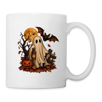 Vintage Halloween: Geist, Kürbis und Fledermaus - Tasse - Weiß - Rechts