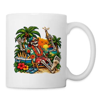 Skelet mit Bier am Strand - Motiv Party Urlaub - Tasse - Weiß - Rechts