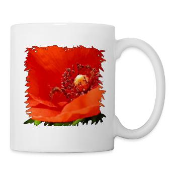 Roter Mohn mit getarnter Schwebfliege - Tasse - Weiß - Rechts