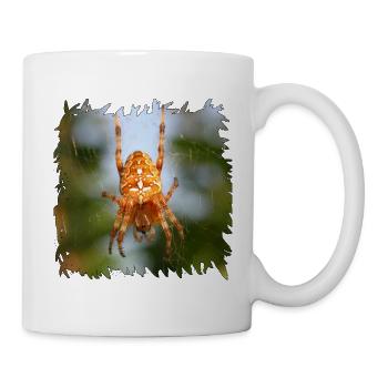 Orangene Gartenkreuz Spinne im Netz - Tasse - Weiß - Rechts