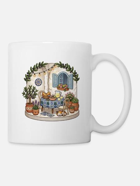 Mediterrane Frühstücksstimmung - Tasse - Weiß