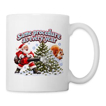Weihnachtsmann mit Laubbläser  - Tasse - Weiß - Rechts