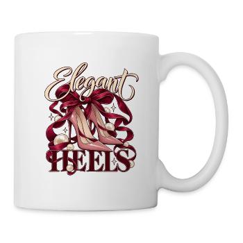 Rosa Stiletto-Absätze mit burgunderroter Schleife und Perlen - Tasse - Weiß - Rechts