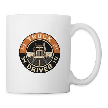 Vintage Lkw-Fahrer-Sattelführer Autobahn-Aufnäher - Tasse - Weiß - Rechts