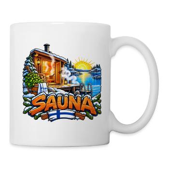 Finnische Sauna – Winter See und Nordische Ruhe - Tasse - Weiß - Rechts