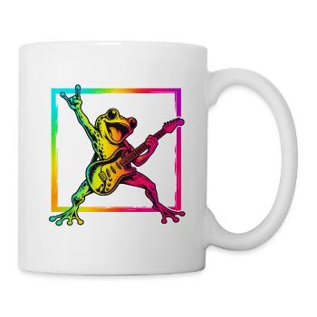 Rockender Frosch mit E-Gitarre – Neon Rock - Tasse - Weiß - Rechts