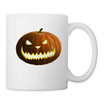 Halloween Kürbis - Leuchtende Kürbisfratze - Tasse - Weiß - Rechts