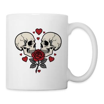 Totenköpfe Rose Herzen Liebe Gothic Skull Shirt - Tasse - Weiß - Rechts