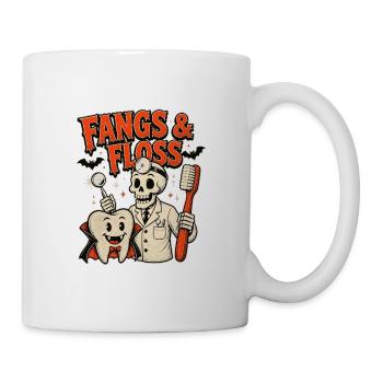 Fangs & Floss – lustiger Halloween-Zahnarzt - Tasse - Weiß - Rechts