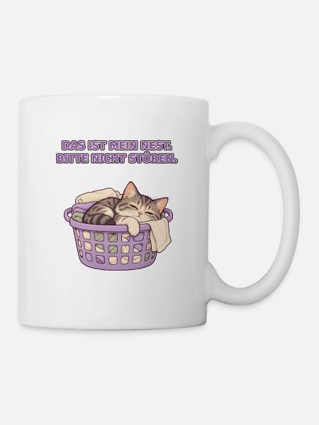 Wäschekorb-Katze - Tasse - Weiß
