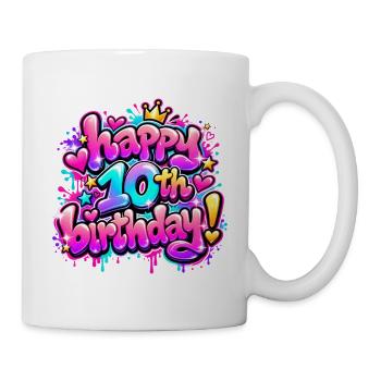 Herzlichen Glückwunsch zum 10. Geburtstag Pink Hearts Graffiti: Party Gi - Tasse - Weiß - Rechts