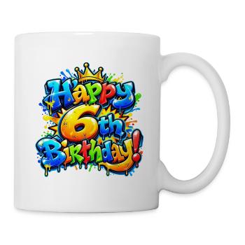 Herzlichen Glückwunsch zum 6. Geburtstag Graffiti: Buntes Tropfgeschenk - Tasse - Weiß - Rechts