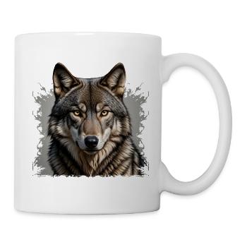 Wolfskopf Portrait: Realistischer Wolf - Tasse - Weiß - Rechts