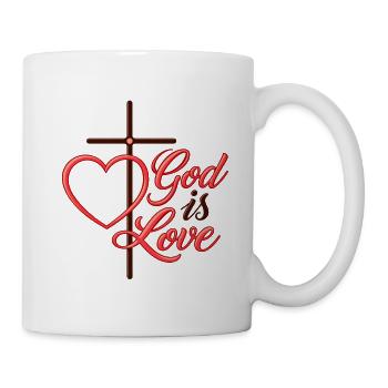 God Is Love – Gott ist Liebe Herz Kreuz Design - Tasse - Weiß - Rechts