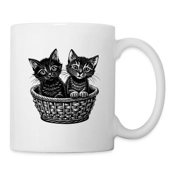 Süße Kätzchen im geflochtenen Korb - Tasse - Weiß - Rechts