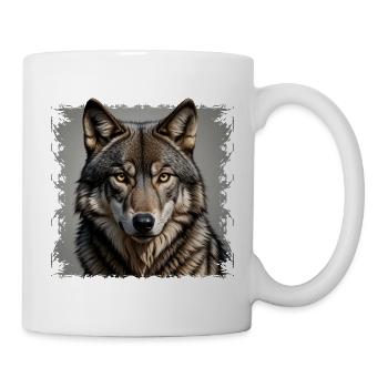 Wolfsblick Grautönen Portrait - Tasse - Weiß - Rechts