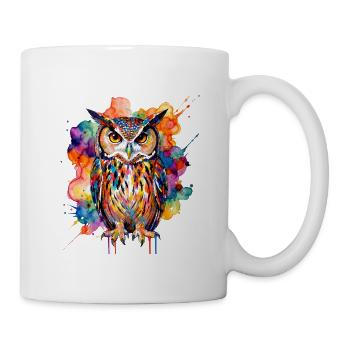 Bunte Aquarell Eule - Tasse - Weiß - Rechts