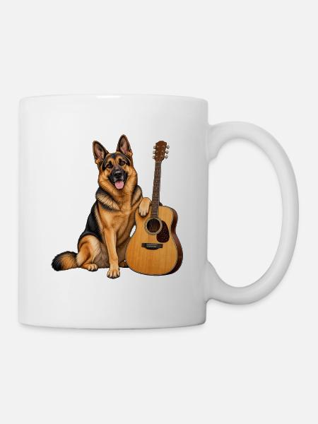 Schäferhund mit Gitarre – Gitarristen Geschenk - Tasse - Weiß