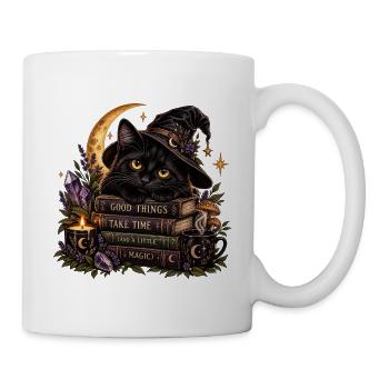 Schwarze Katzenhexe – Gute Dinge brauchen Zeit und Magie - Tasse - Weiß - Rechts