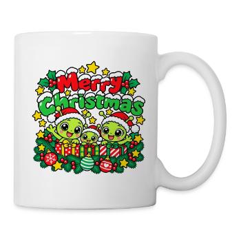 Fröhliche Weihnachtsalien mit Geschenken - Tasse - Weiß - Rechts