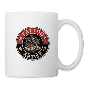 Vintage-Tattoo-Künstler Coil-Maschine Rosen-Banner-Top - Tasse - Weiß - Rechts
