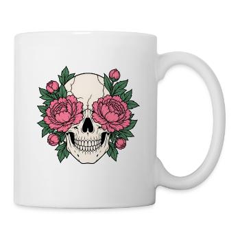 Totenkopf mit Pfingstrosen T-Shirt Design - Tasse - Weiß - Rechts