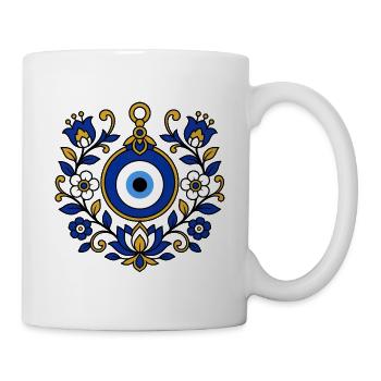 Nazar Auge Amulett mit Blumen T-Shirt Design - Tasse - Weiß - Rechts