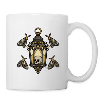 Laterne mit Totenkopf & Motten T-Shirt Design - Tasse - Weiß - Rechts