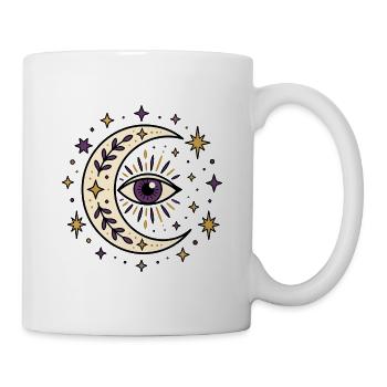 Sichelmond mit Auge & Sternen T-Shirt Design - Tasse - Weiß - Rechts