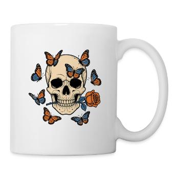 Totenkopf mit Schmetterlingen T-Shirt Design - Tasse - Weiß - Rechts