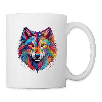 Bunter Wolf – farbiges Tiermotiv - Tasse - Weiß - Rechts
