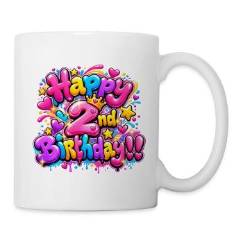Herzlichen Glückwunsch zum zweiten Geburtstag Pink Graffiti: Süßes Partygeschenk - Tasse - Weiß - Rechts