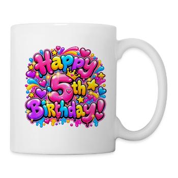 Herzlichen Glückwunsch zum 5. Geburtstag Pink Graffiti: Wow-Party-Geschenk - Tasse - Weiß - Rechts