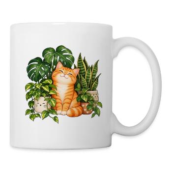 Sonnenbeschienene Katze im Grün - Tasse - Weiß - Rechts