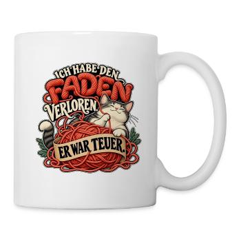 Faden verloren – Katze und Wollhumor - Tasse - Weiß - Rechts