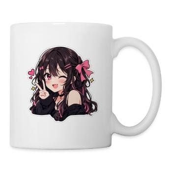 Kawaii Pink Bow Anime-Lächeln - Tasse - Weiß - Rechts
