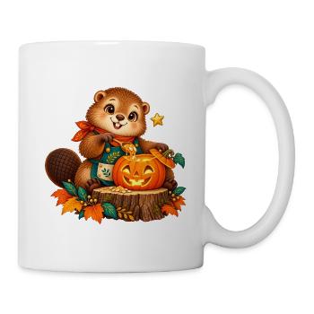 Niedlicher Biber und Kürbis Halloween - Tasse - Weiß - Rechts
