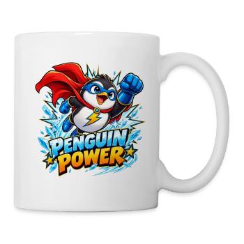 Pinguin Power Superheld-Design - Tasse - Weiß - Rechts