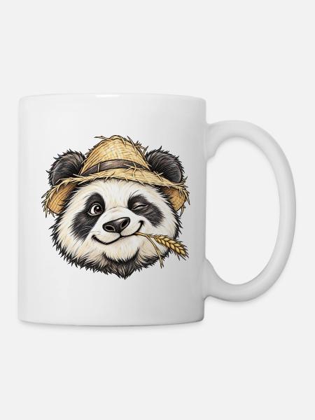 Zwinkernder Panda-Bauer Strohhut-Niedliche Tierkunst - Tasse - Weiß
