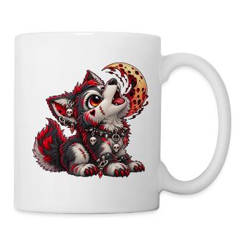 Gothic Werwolf – Dunkler Wolf mit Blutmond - Tasse - Weiß - Rechts