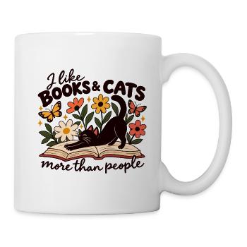 I Like Books & Cats More Than People - Tasse - Weiß - Rechts