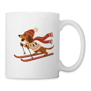 Dackel auf Skiern - Tasse - Weiß - Rechts