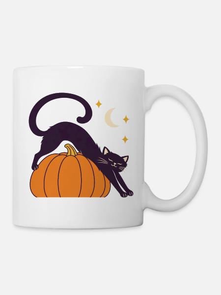 Night Stretch Pumpkin-Katze - Tasse - Weiß