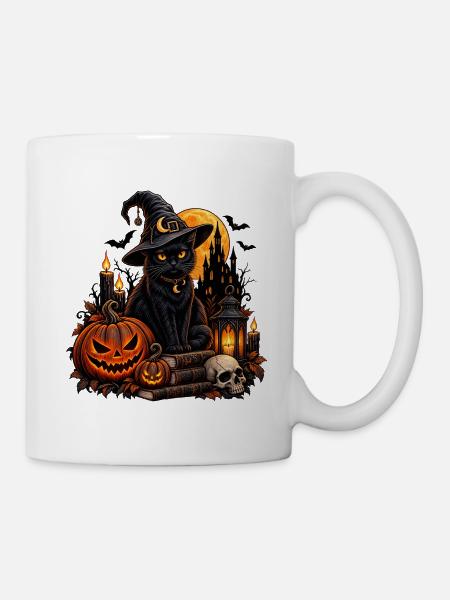 Magische Halloween-Katze im Gothic-Stil - Tasse - Weiß