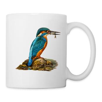 Eisvogel beim Fischfang Vintage Angler & Vogel Fan - Tasse - Weiß - Rechts