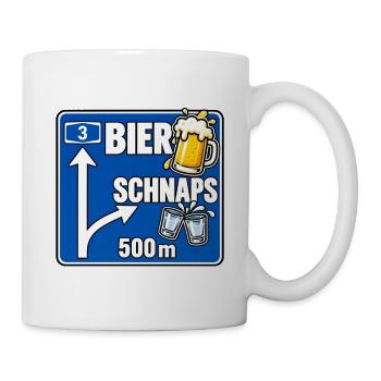 Bier geradeaus Schnaps rechts – 500 m - Tasse - Weiß - Rechts