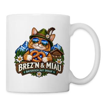 Bayerische Katze Brezn & Miau – Volksfest Shirt - Tasse - Weiß - Rechts